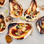 Grilled oysters with soy sake glaze